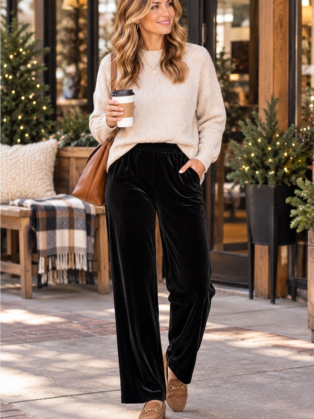 Laura Ashley Petite Black Velvet Pants PM NWT Stretch Holiday Dress Pants